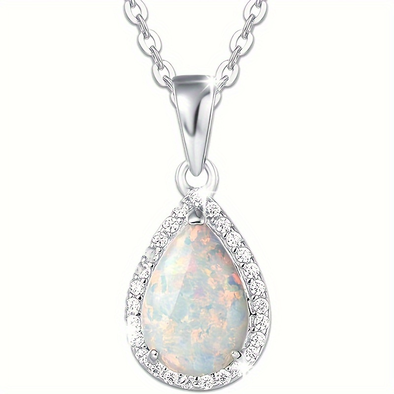 Women's Elegant Teardrop Synthetic Opal Pendant Necklace